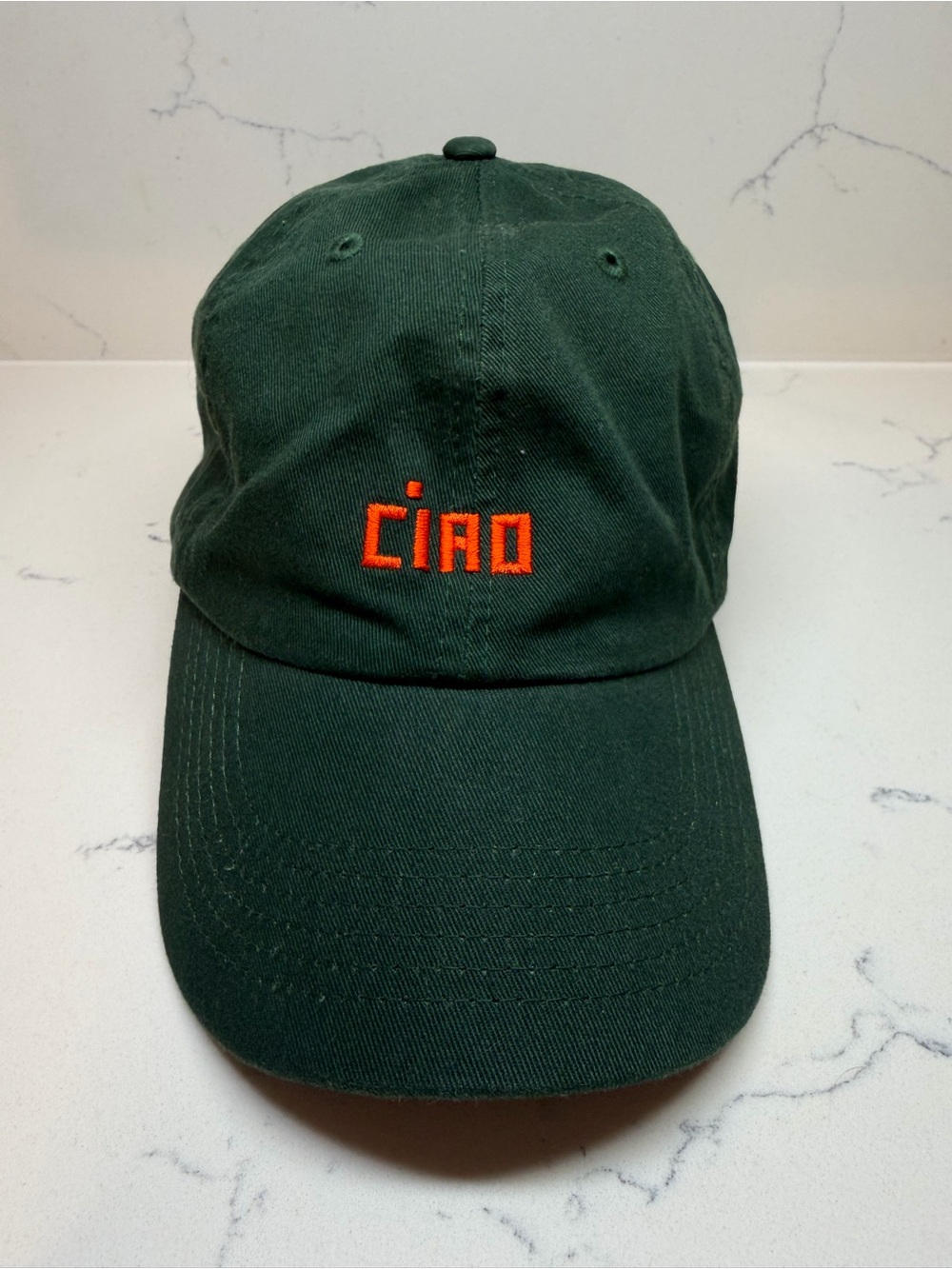 Clare V Forest Green Baseball Cap with Orange CIAO Embroidery
